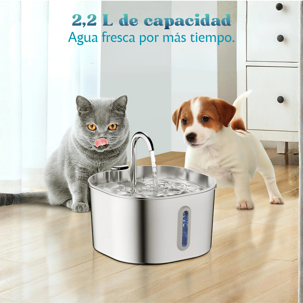 Fuente Inteligente de Agua para Mascotas 2,2L de Acero Inoxidable
